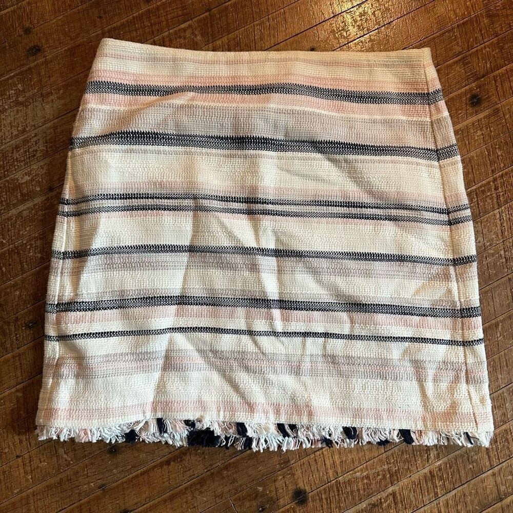 Loft woven fringe hem striped business casual 10 skirt
